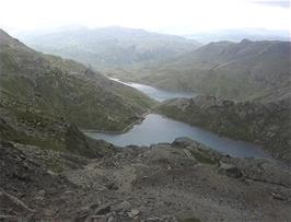 View back to Glaslyn and Llyn Llydaw, 2.7 miles into the walk and 825m above sea level